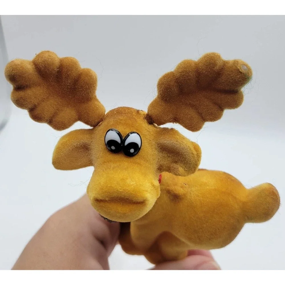 Vintage Brown Flocked Moose Reindeer Floral Pick Figurine